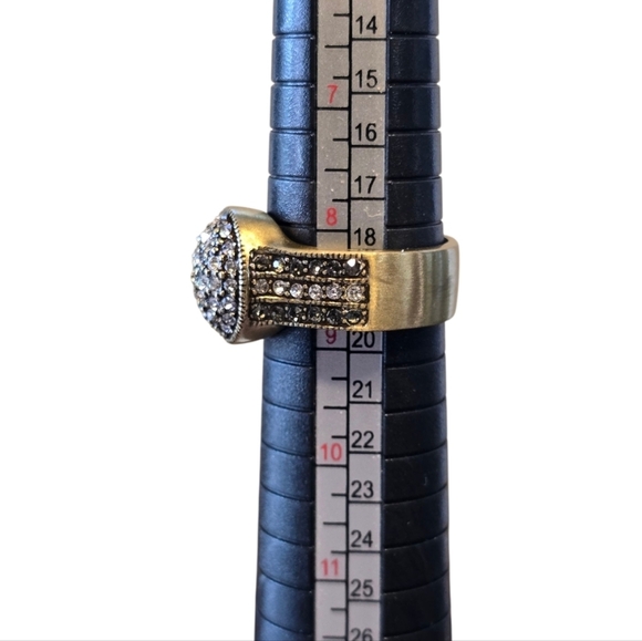 Heidi Daus Goldtone Brass Round Clear Gray Swarovski Crystal Ring 8.5 - Picture 7 of 8